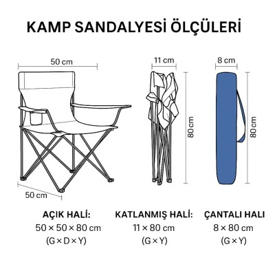 4’lü Lacivert Katlanabilir Kamp Sandalyesi Seti – Taşınabilir ve Dayanıklı