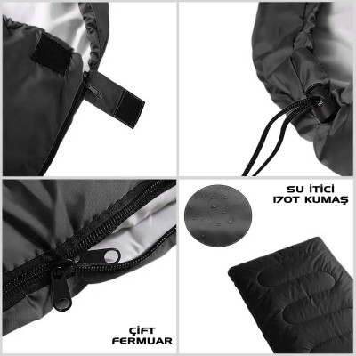 Kahverengi Siyah Geniş Kesim Uyku Tulumu -15°C | Kamp Uyku Tulumu