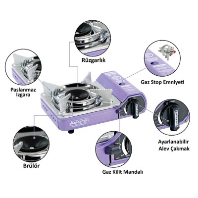 Pro Mini Taşınabilir Kartuşlu Kamp Ocağı – Mor