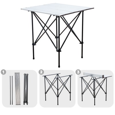 Katlanabilir Kamp Sandalyesi & Portatif Kamp Masası Seti – 4 Sandalye + 1 Masa (Kül Gri Renk)