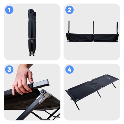 Siyah Katlanabilir Alüminyum Gövdeli Kamp Yatağı | Hafif ve Taşınabilir Kampet