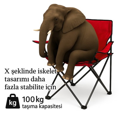 Kırmızı Kamp Sandalyesi ve Sarı Katlanabilir Masa Seti | Outdoor Kamp Seti