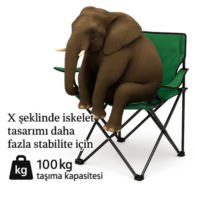 Yeşil Katlanabilir Kamp Sandalyesi | Dayanıklı Çelik Gövde ve Bardaklıklı Model