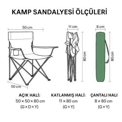 Yeşil Katlanabilir Kamp Sandalyesi | Dayanıklı Çelik Gövde ve Bardaklıklı Model
