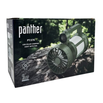 Panther PT-576 Solar Şarjlı Fanlı Kamp Lambası | Çok Fonksiyonlu Aydınlatma