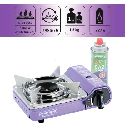 Pro Mini Taşınabilir Kartuşlu Kamp Ocağı – Mor