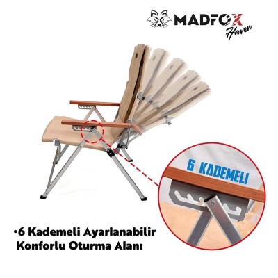 5 Kademeli Ayarlanabilir Bej Kamp Sandalyesi | Konforlu Outdoor Koltuk